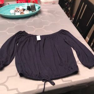 Blue off the shoulder shirt